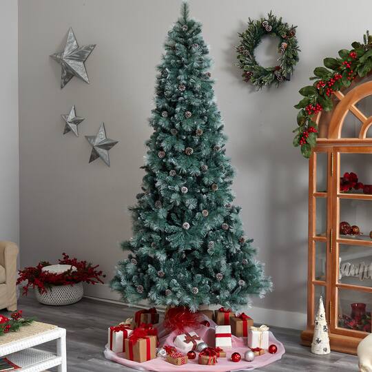 9ft. Pre-Lit Frosted British Columbia Mountain Pine Artificial Christmas Tree, Clear Lights